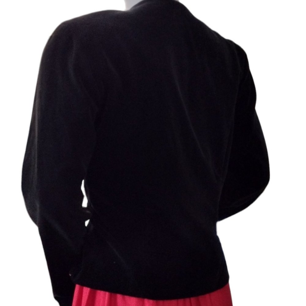 80s Does 40s Style Cotton Velvet / Velveteen Holly Applique Blazer - Picture 4 of 13